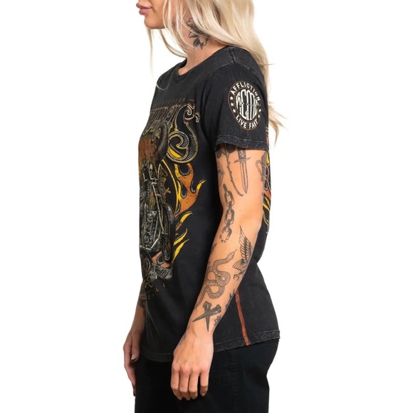 Affliction Women's T-Shirt Strugis 82 Biker Tattoo - Picture 11 of 12